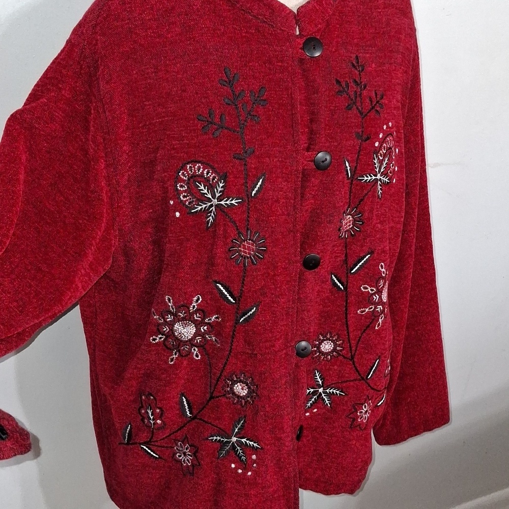 White Stag /Red Embroidered Cardigan Jacket- W Sz Large- 12-14 - Picture 2 of 6